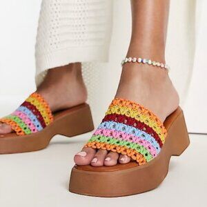 ALDO Yassu Sandals Women's 10 Platform Slide Rainbow Crochet Boho Vacation